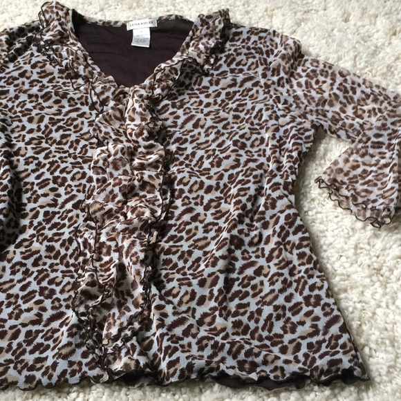 Semi Sheer Ruffle Leopard Blouse - Picture 2 of 7